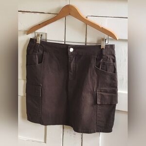 Blashe Women's Dark Olive Brown Cargo Mini Skirt | Size Large (Runs Small)